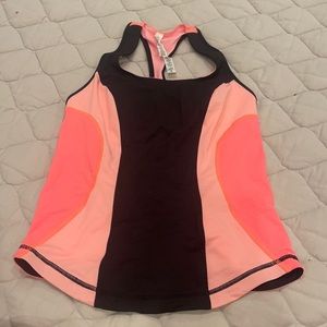 Lululemon neon black orange padded racerback top workout cami shirt